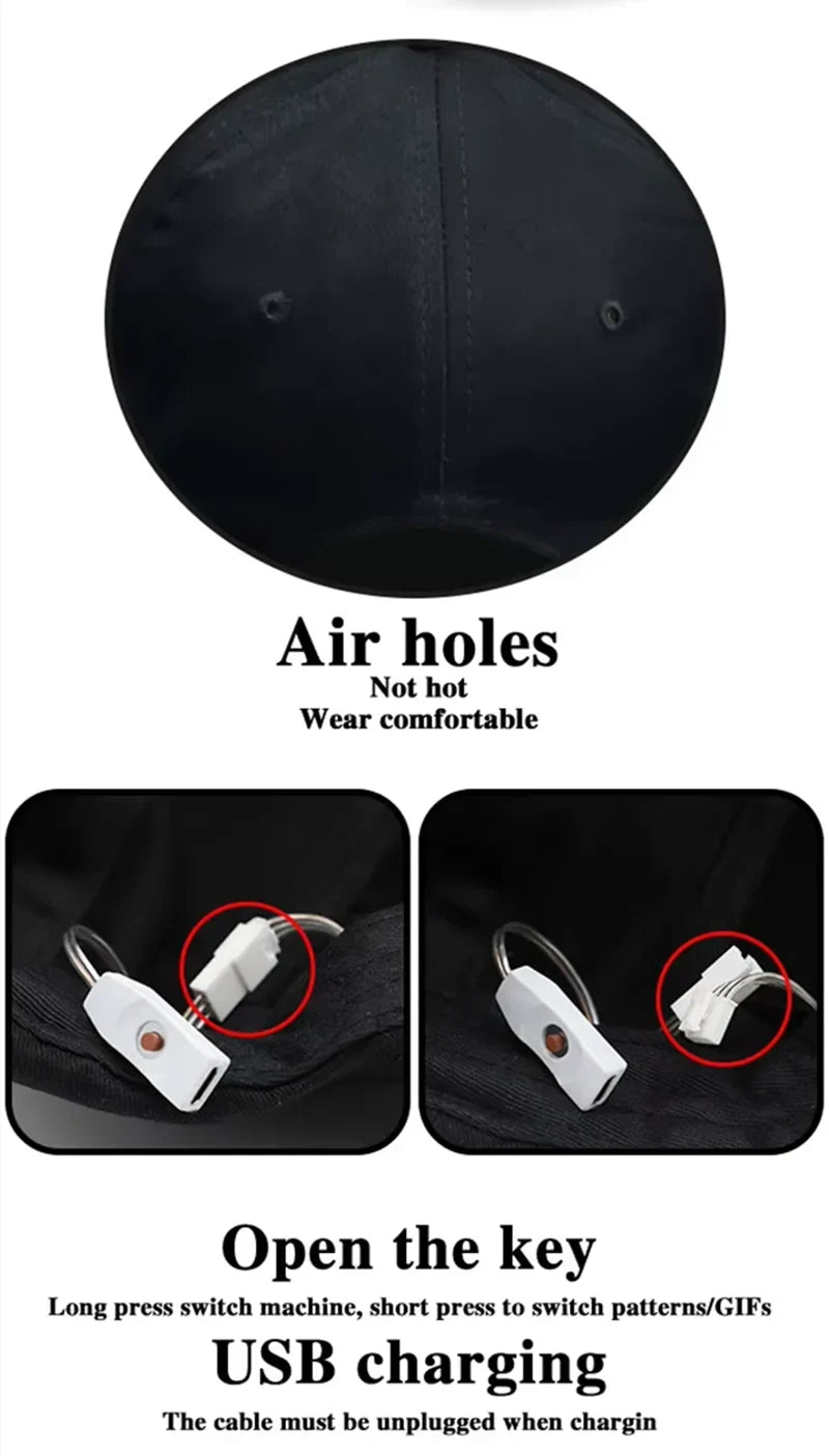 2025 New LED Cap, Multi-Language APP Control DIY Editing Light Up Cool Hat (Text, Music, Image, Drawing) For Men Women