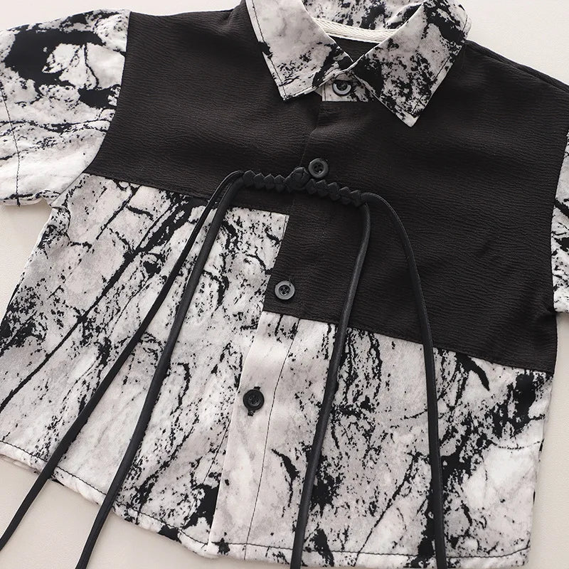 New Summer Suits for Baby Full Printed Kids Short Sleeve Lapel Button Down Shirts +shorts Toddler Boy Fashion Chinese Style Sets
