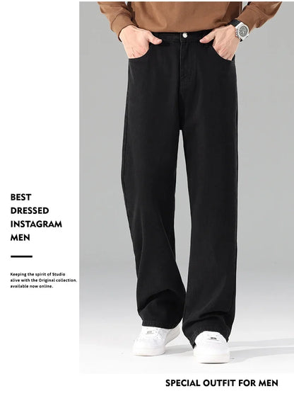 New Autumn Jeans Men Black Casual Baggy Trousers Classic Straight Comfortable Wide Denim Trousers Male Brand Clothing