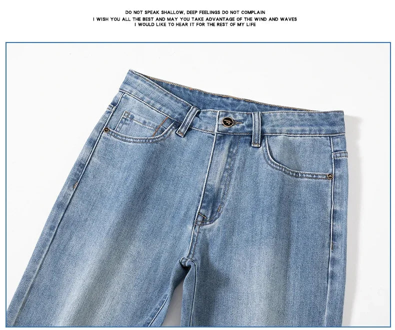 New Summer 98% Cotton Men's Business Casual Jeans Straight Soft Stretch Fabric Baggy Denim Pants Male Brand Trousers