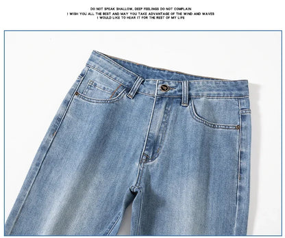 New Summer 98% Cotton Men's Business Casual Jeans Straight Soft Stretch Fabric Baggy Denim Pants Male Brand Trousers