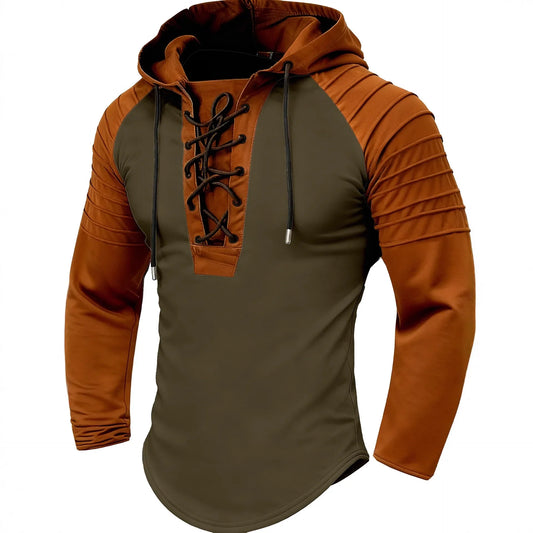 Solid Color Hoodie Muscle Men's Clothing,New Style Men's T-shirt Top. Pleated Hood. Street Style Long-sleeved POLO shirt S-XXXL