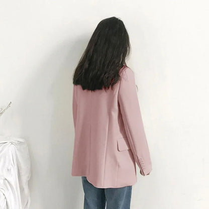 Elegant Women's Blazer Jacket Black Long Sleeve Button-Up Notch Lapel Office Jackets Woman Casual Solid Color with Pocket Blazer
