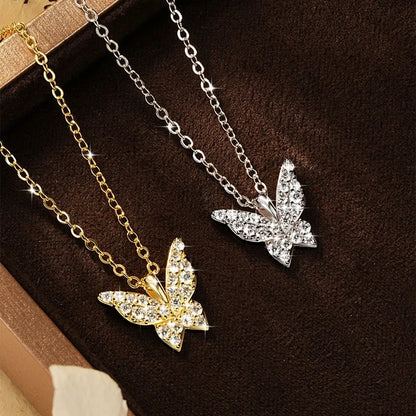 Sparkling 1.5mm Moissanite Necklace 14K Gold Butterfly Pendant Necklaces for Women Valentine's Day Jewelry Gift