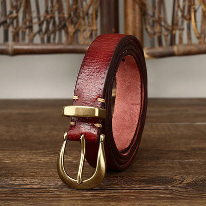 2.3CM Pure Cowhide High Quality Genuine Leather Belts for Women Copper Buckle Fancy Vintage Ladies Thin Belt Jeans Cowboy Cintos