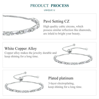 Luxury Square Zircon Adjustable Bracelet Sparkling Zirconia Chain Link for Men Women Birthday Gift Crystal Fine Jewelry