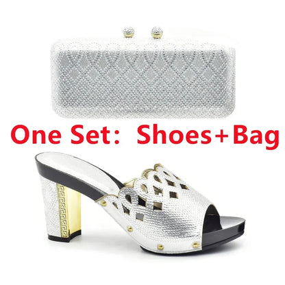 Italian Ladies Shoes and Bags To Match Set Decorated with Rhinestone Plus Size Shoes Women Heel Women Shoes and Bag Set In Italy