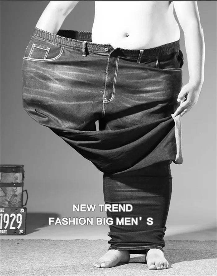 200KG Extra Large Jeans Men Blue 8XL 7XL 6XL 5XL Plus Size Denim Big Straight Elastic Trousers Black Stretched High Waist Pants