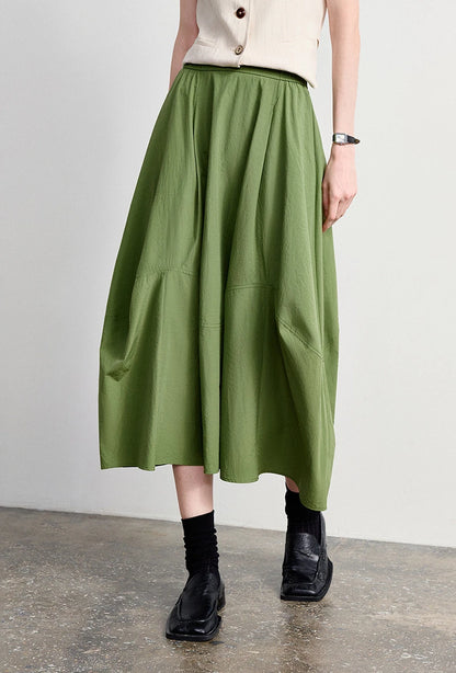 Women's A-Line Bud Skirt 2026 Summer New Split Detail Retro Puff Midi Skirt, Lightweight Outdoor Wear
