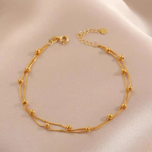 Bracelet ciel étoilé en or 18 carats, bracelet en or Au750, chaîne simple, porte-bonheur, petites perles d'or pour femme, bijoux de fête de mariage, cadeaux