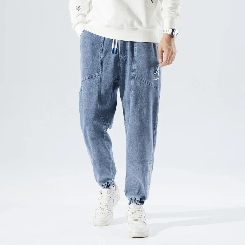 Korean Popular Clothes Jeans Casual Men Loose Fit Stretch Spandex Denim Jogger Pant Male Hip Hop Streetwear Trouser Big Size 8XL