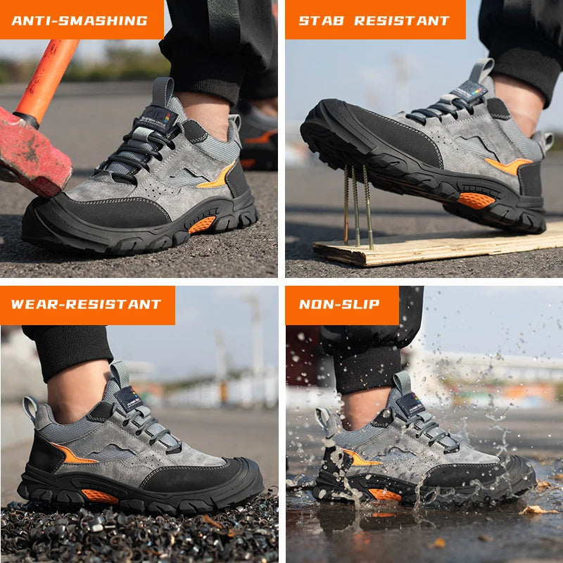 Men Safety Work Shoes Plastic Toe Safety Boots Fashion Lightweight Comfort Working Sneakers Anti-puncture Indestructible Shoes