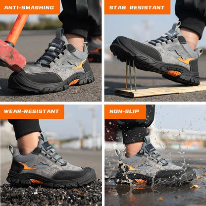 Men Safety Work Shoes Plastic Toe Safety Boots Fashion Lightweight Comfort Working Sneakers Anti-puncture Indestructible Shoes