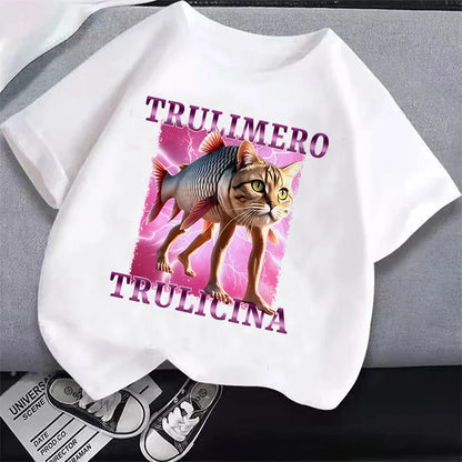 Italian Brainrot T-Shirt Kids Cartoon Anime Print Clothes Round Neck Basic Boys Tops Absorbent Casual Shirts Gift