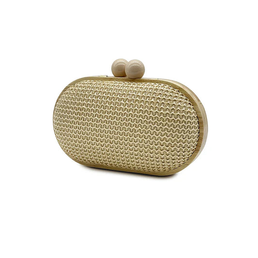 fashion Oval PP straw clutch bag for women wooden clip Handbags elegant weave summer beach bag trend shoulder crossbody bags