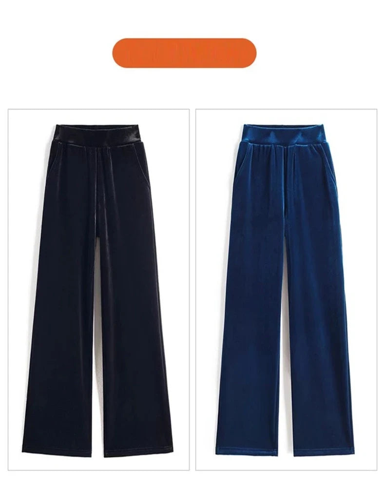 Women's pants with many reviews flared pants ice silk pants wide leg pants, high waisted blue loose straight leg pants 6XL