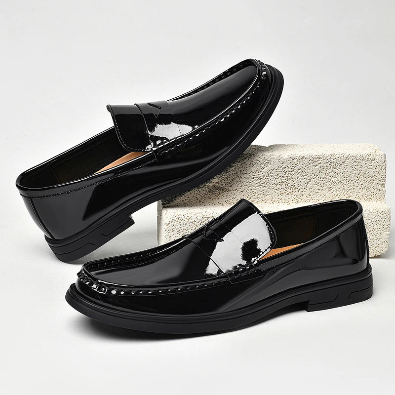 2026 New Men's Patent Leather Penny Loafers Slip On Design Soft Cushion Insole Wear Resistant Sole Business Wedding Party Shoes