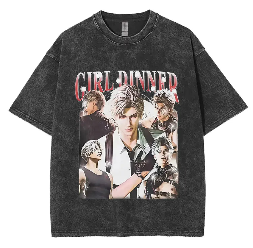 Sylus Love and Deepspace Vintage Washed T Shirts Girl Dinner Summer Harajuku Graphic T-Shirt Men's Women Oversized Cotton Tshirt