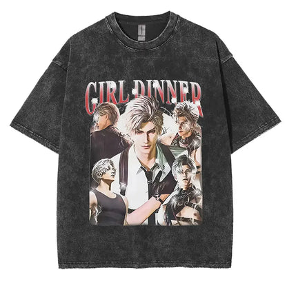 Sylus Love and Deepspace Vintage Washed T Shirts Girl Dinner Summer Harajuku Graphic T-Shirt Men's Women Oversized Cotton Tshirt