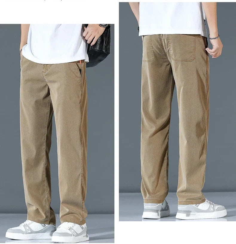 Ultra-thin Lyocell Fashion Loose Casual Pants Men Spring Summer Korean Straight Stretch Brand Trousers Male Clothing Wide Pants