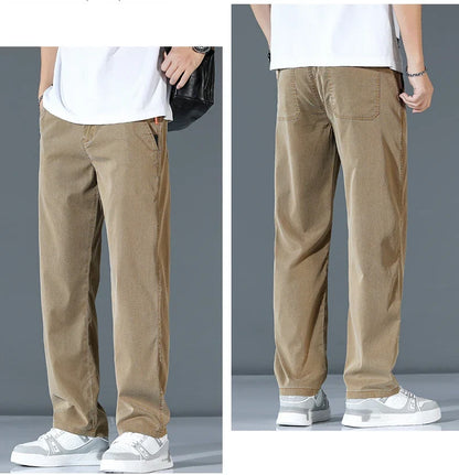 Ultra-thin Lyocell Fashion Loose Casual Pants Men Spring Summer Korean Straight Stretch Brand Trousers Male Clothing Wide Pants