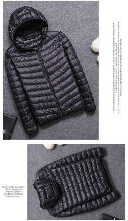 Autumn and Winter Fashion Ultra Light Duck Down Hooded Down Jacket Men's White Duck Down Feather Warm Coat Men's Street Clothing