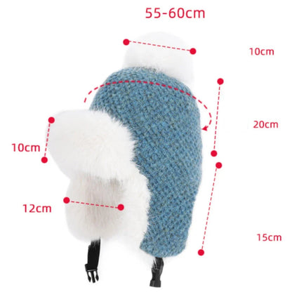 Russian Hat Ushanka Thick Warm Fluffy Fur Hat Women Snow Ski Earflap Cap Female Knitted Hat Skullies Beanies Bomber Hats