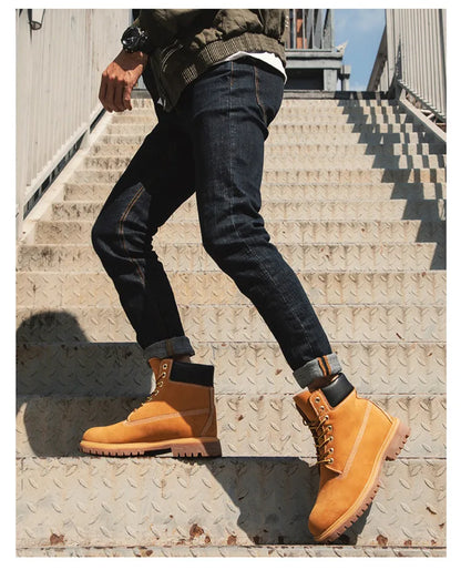 Anti-Slip High-Top  Boots Men's Winter Fce Lined Workwear Boots Briti Sle Boots Rubber Outsole Leather Upper