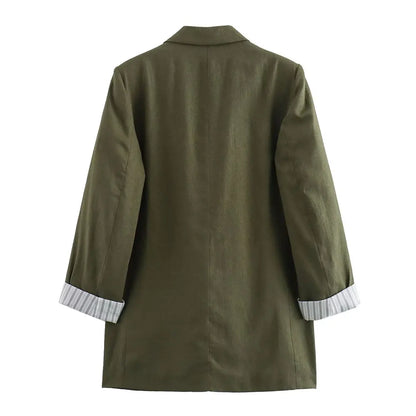 Women Fashion Solid Blazer Notched Collar Long Roll up Sleeves Female Chic Office Lady Business Outfits