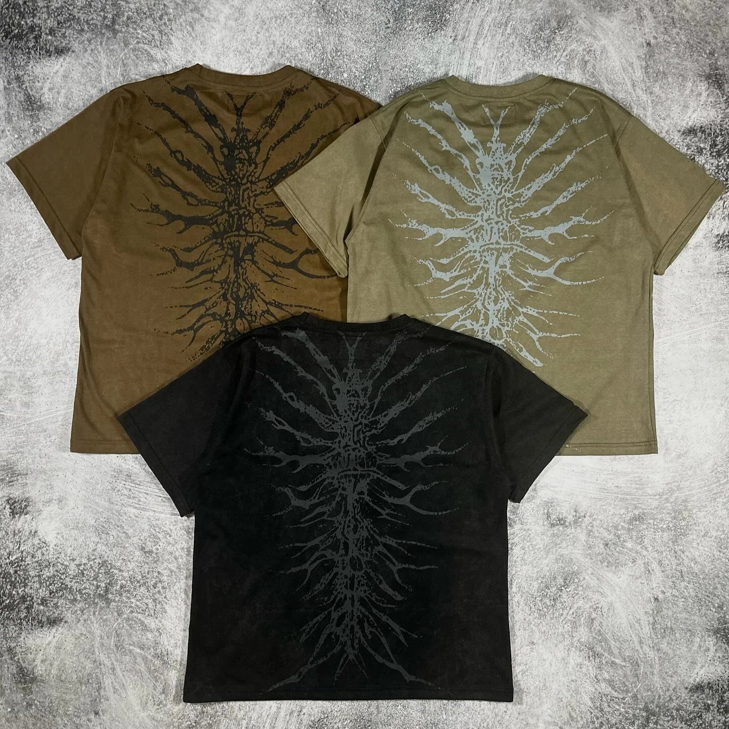 Y2K Nematode Phantom Thread Printing Long Sleeve T Shirt Loose and Heavy Style Old Washed Gothic Retro Street Fashion Top
