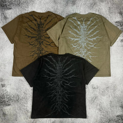 Y2K Nematode Phantom Thread Printing Long Sleeve T Shirt Loose and Heavy Style Old Washed Gothic Retro Street Fashion Top