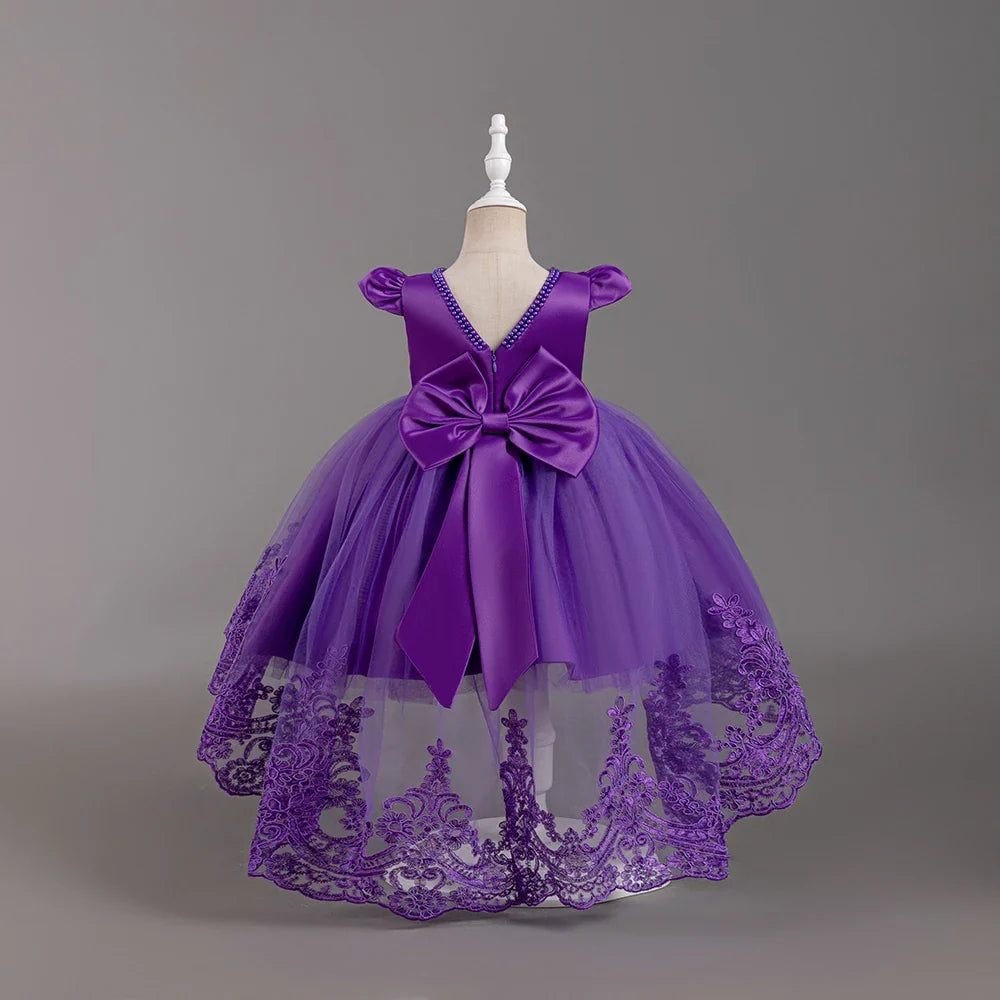 Girls Flower Embroidery Party Dresses Kids Summer Formal Holiday Birthday Gown Kids Trailing Evening Princess Clothes 1-6