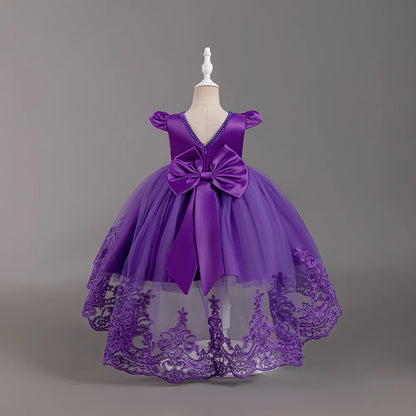 Girls Flower Embroidery Party Dresses Kids Summer Formal Holiday Birthday Gown Kids Trailing Evening Princess Clothes 1-6