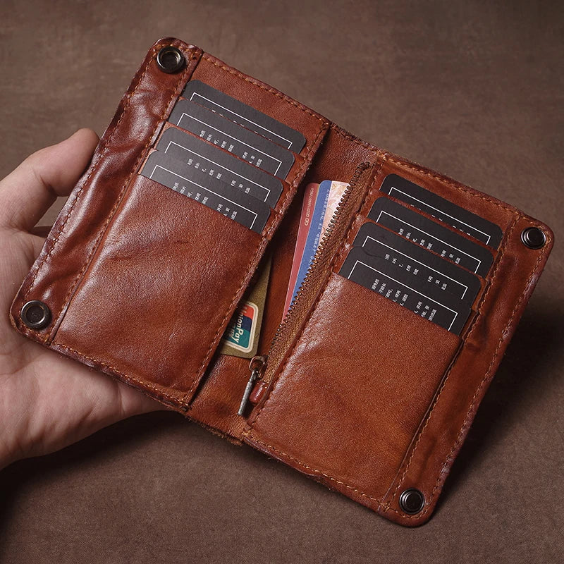 Luxury Brand Men's Genuine Leather Wallet High Quality Vintage Bifold Money Clip Credit Card Holder with Zipper Coin Pocket