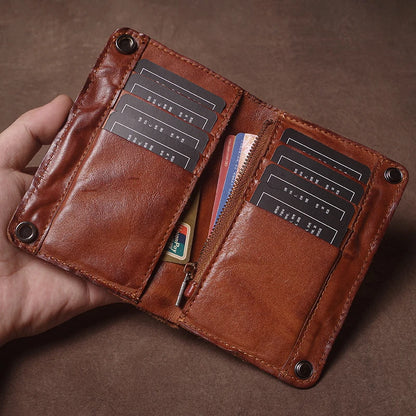 Luxury Brand Men's Genuine Leather Wallet High Quality Vintage Bifold Money Clip Credit Card Holder with Zipper Coin Pocket
