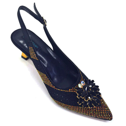 Italian Shoes and Bags Matching Set 2024 Silver Color Rhinestone Fashion High Heels for Women Pointed Toe Pumps
