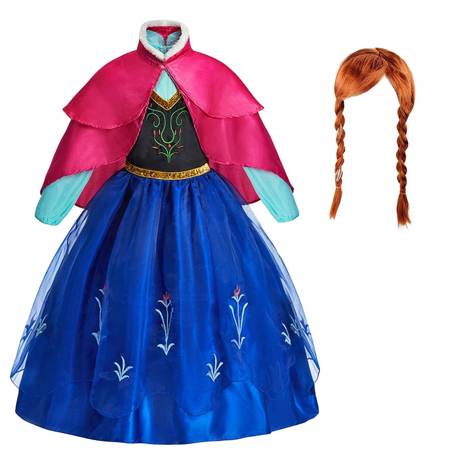 Kids Anna Cosplay Clothing Little Girls Christmas Halloween Gown Kids Party Red Cloak Costume Dance Long Sleeve Princess Dresses