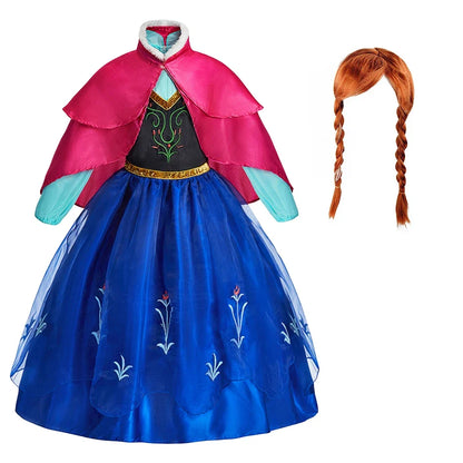 Kids Anna Cosplay Clothing Little Girls Christmas Halloween Gown Kids Party Red Cloak Costume Dance Long Sleeve Princess Dresses