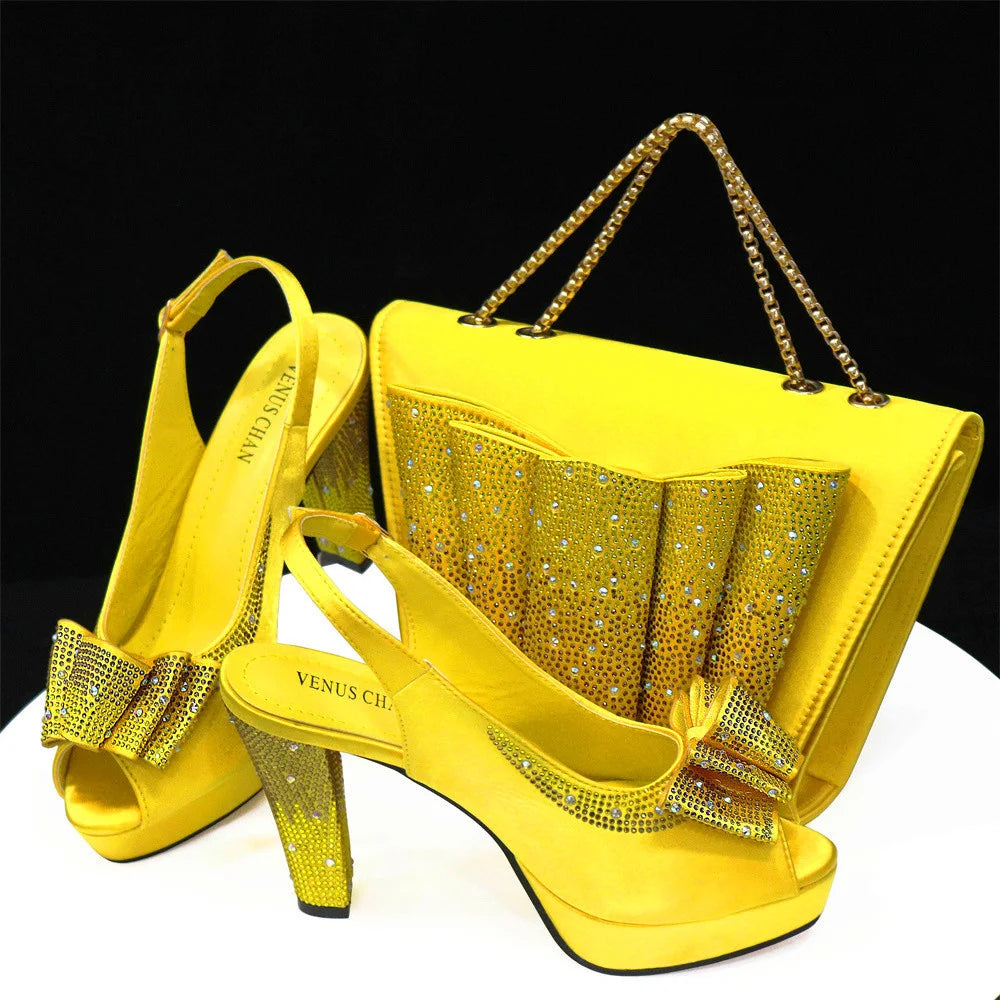 Women High Heels Sandals Printing Flower Material with Rhinestone Italian Design Coffee Color Open-Toed Shoes