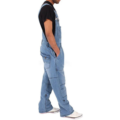 Multi Pocket Denim Overalls Suspenders Baggy Jeans Men'S Street Casual Work Pants Jumpsuits