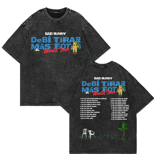 Bad Bunny Debí Tirar Más Fotos World Tour 2025 2026 T Shirt Men DTMF Funny Frog Oversize 100% Cotton Apricot Vintage Washed Tees