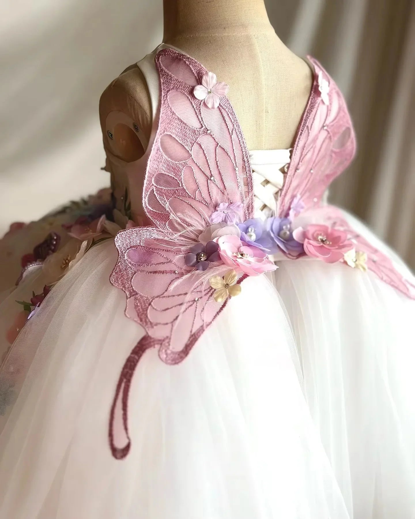 Customized White Floral Girls Birthday Dresses Kids Wear  White Flower Girl Dresses for Wedding Toddle First Communion Dress
