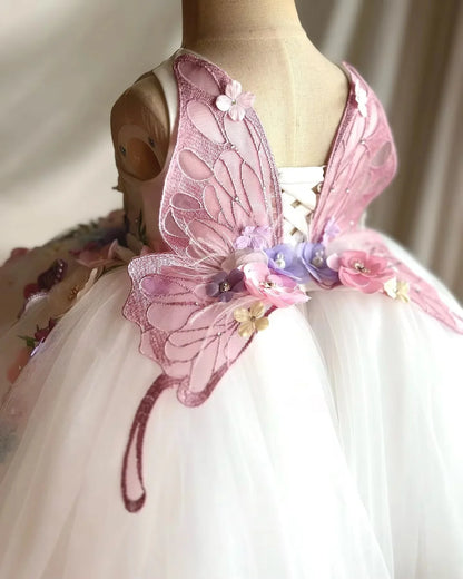Customized White Floral Girls Birthday Dresses Kids Wear  White Flower Girl Dresses for Wedding Toddle First Communion Dress