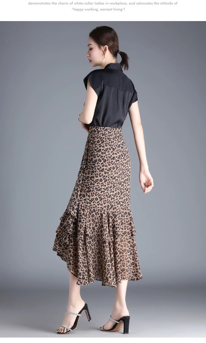 Fashion Irregular Fishtail Chiffon Skirts Elegant High Waist Summer Luxury Party Skirt Female Ruffles Long Skirts