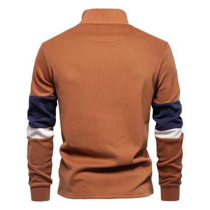 Mens Mock Neck Quarter Zip Sweatshirts Patchwork  Fashion Pullover Cotton-blend Sweatshirt for Men