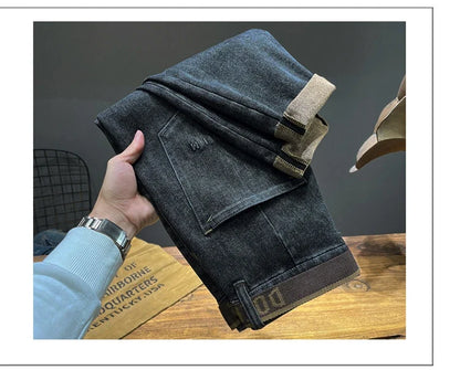 Tapered Jeans for Men's Clothing Autumn New Fashion Embroidered Korean Harem Pants Casual Stretch Black Denim Trousers