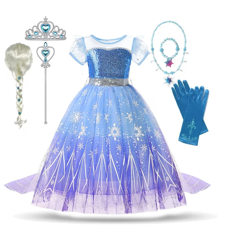 Elsa Girl Dresses Princess Costume Children's Sequin Fantasy Children's Cosplay Queen Clothes Halloween Carnival Party Dresses