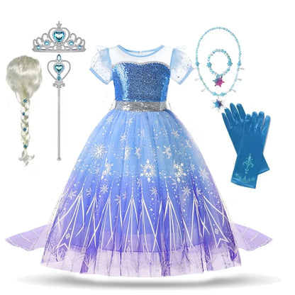 Elsa Girl Dresses Princess Costume Children's Sequin Fantasy Children's Cosplay Queen Clothes Halloween Carnival Party Dresses