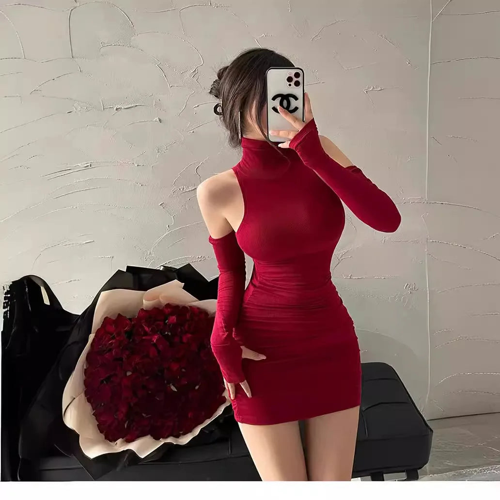 Women's Spice Girls Sweet Spice Mini Dress Sleeveless Pleated Slim Dress Pure Lust Wind Neck Wrap Hip Skirt Tight Tank Dresses