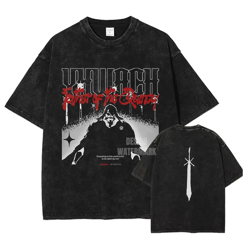Anime B-Bleach T-Shirt Oversized Vintage Washed Zaraki Kenpachi T-Shirts Retro Harajuku Ichigo Rukia Tops Tees Man 100% Cotton